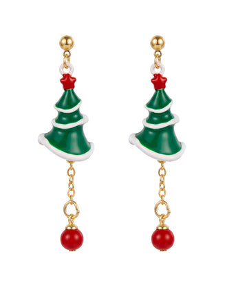Grüne Weihnachtsbaum-Ohrhänger mit roten Perlen