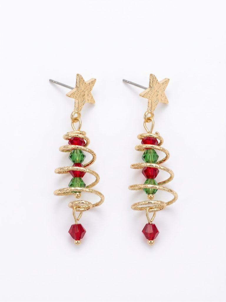 Weihnachts-Ohrhänger mit Sternen, Tannenbäumen und buntem Strass