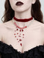Rote Samt-Choker-Halskette mit Perlen und Blutstropfen-Motiv