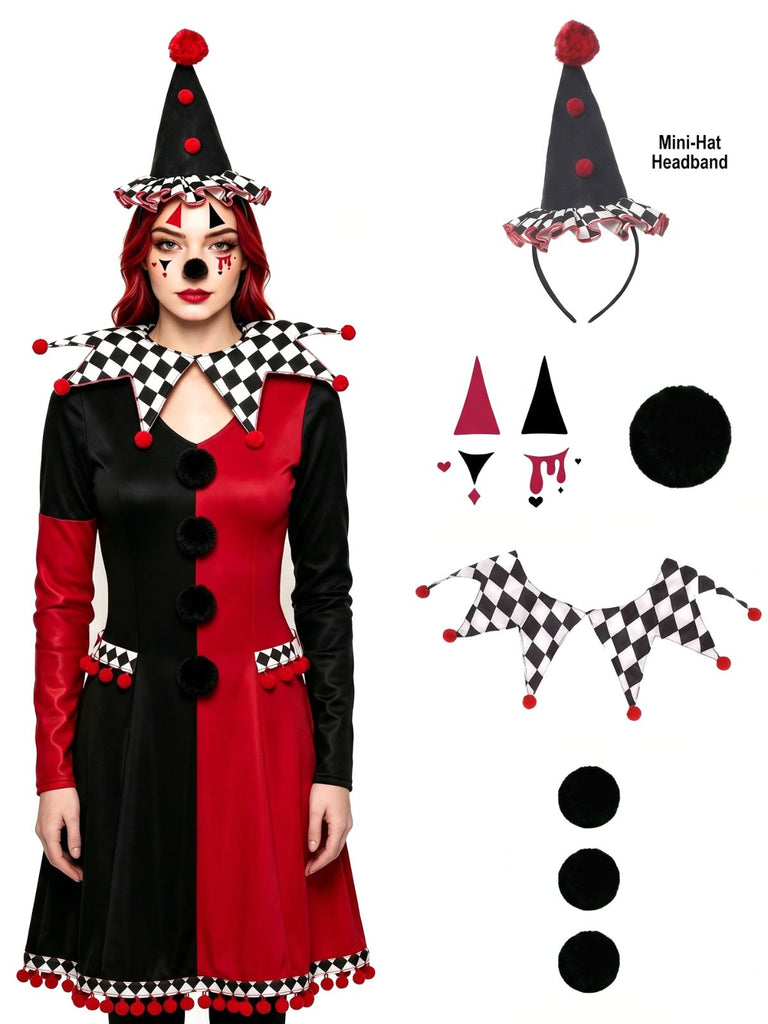 Halloween Accessoire-Set mit Clownshut und Pompon