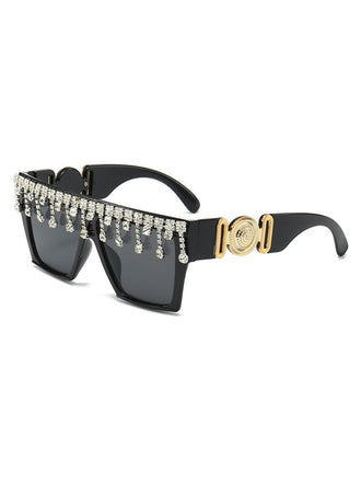 Retro Schwarz Großem Rahmen Diamant Sonnenbrille
