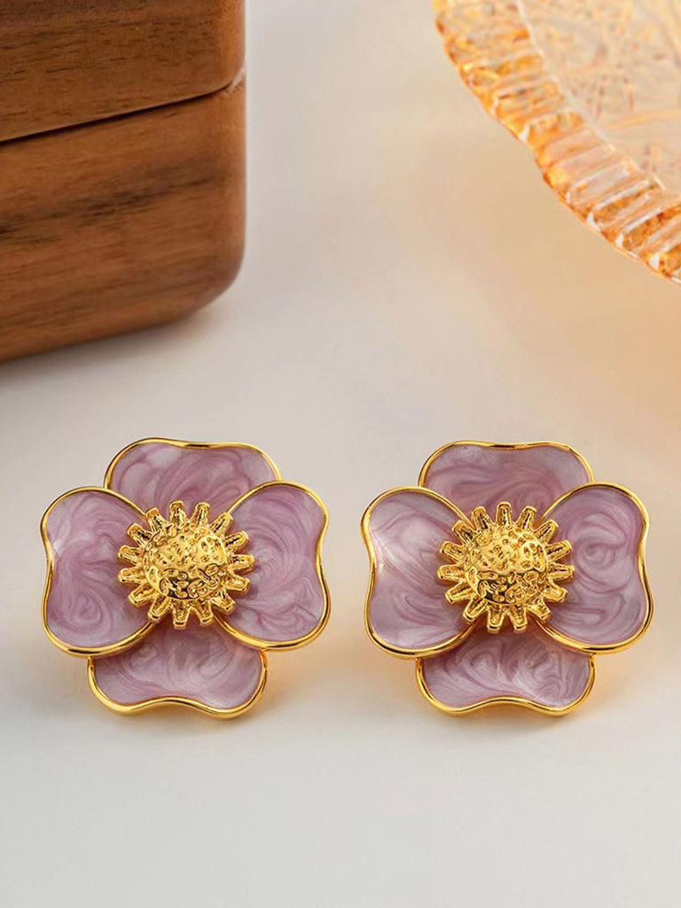 Vintage Violetter Blütenblattlegierung Ohrringe