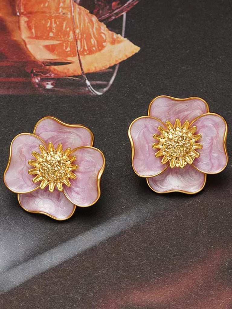 Vintage Violetter Blütenblattlegierung Ohrringe