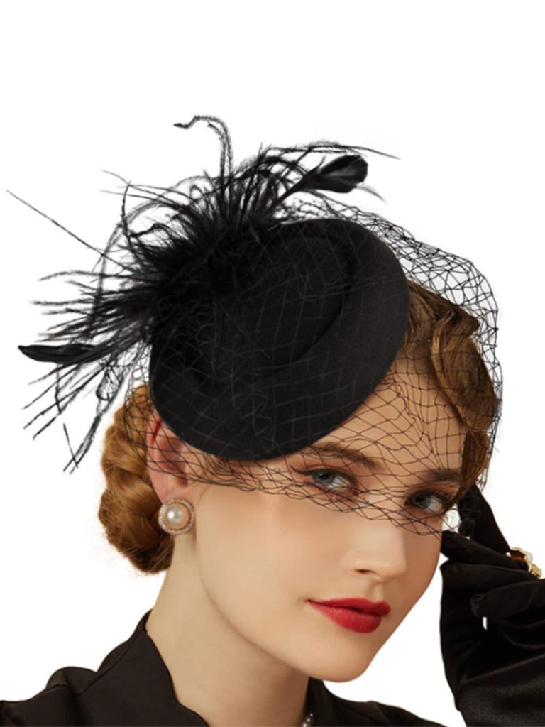 Schwarz Kunstfedern Schleier Fascinator Hut