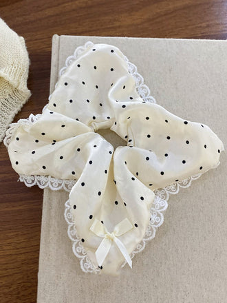 Weiß Polka Dot Spitze Quadratisches Haargummi