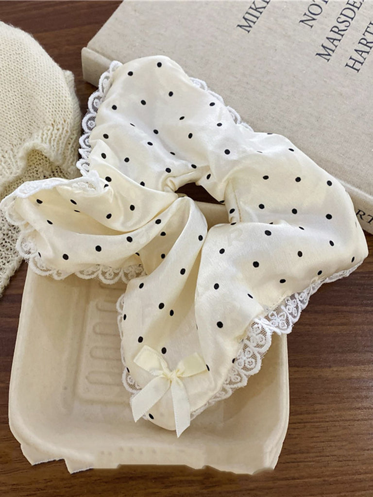 Weiß Polka Dot Spitze Quadratisches Haargummi