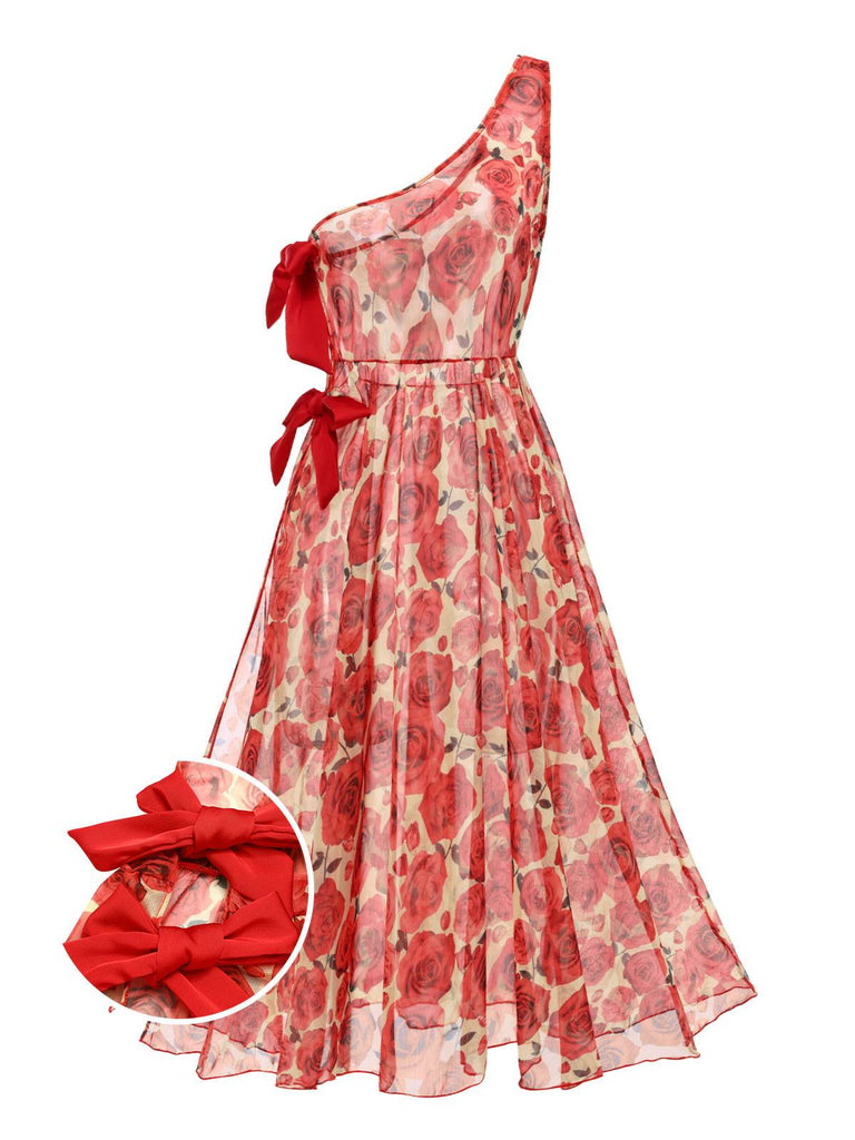 Rot 1960er Eine Schulter Roses Cover-Up