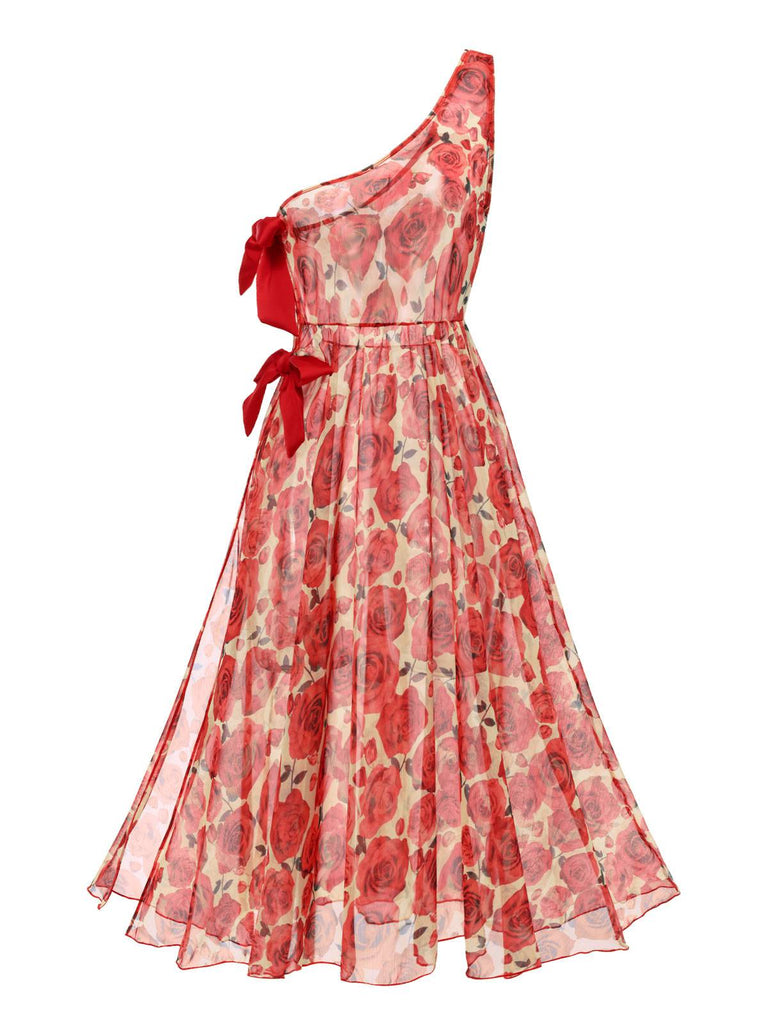 Rot 1960er Eine Schulter Roses Cover-Up