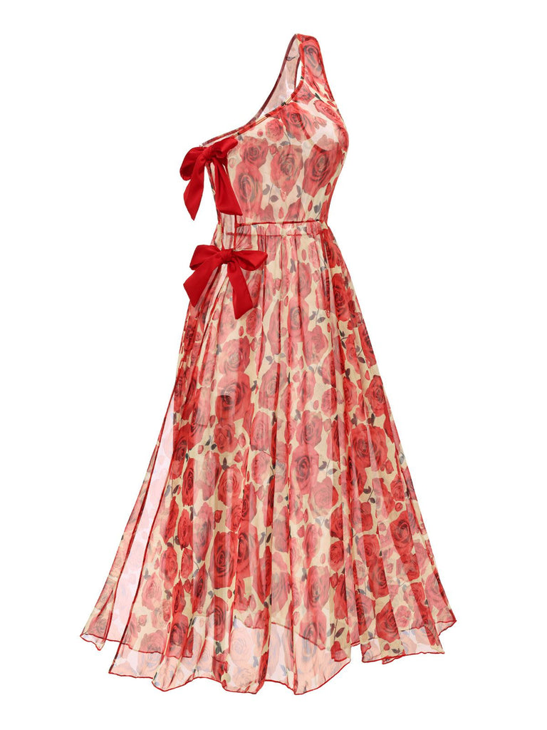 Rot 1960er Eine Schulter Roses Cover-Up