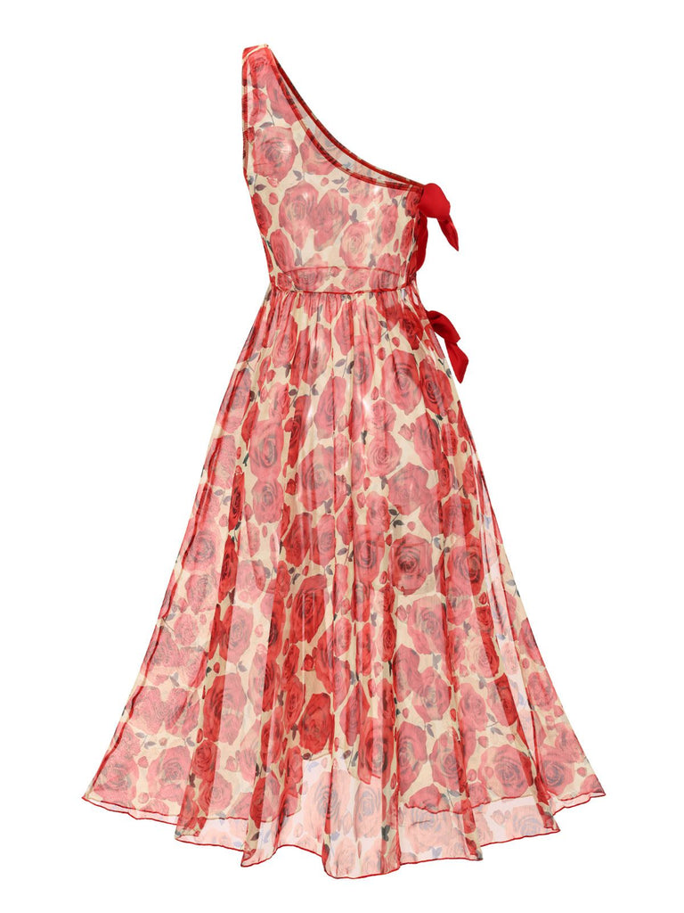 Rot 1960er Eine Schulter Roses Cover-Up