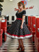 Schwarz 1950er Punkt Druck Patchwork Kleid