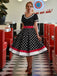 Schwarz 1950er Punkt Druck Patchwork Kleid