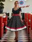 Schwarz 1950er Punkt Druck Patchwork Kleid