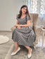 1950ER SCHWARZ PLAID SCHUTERFREI V-AUSSCHNITT SWING KLEID