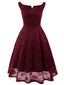 Weinrot 1950er Spitze Blumen Swing Kleid