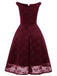Weinrot 1950er Spitze Blumen Swing Kleid