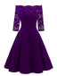 Lila 1950er Spitze Schulterfreies Blumen Swing Kleid