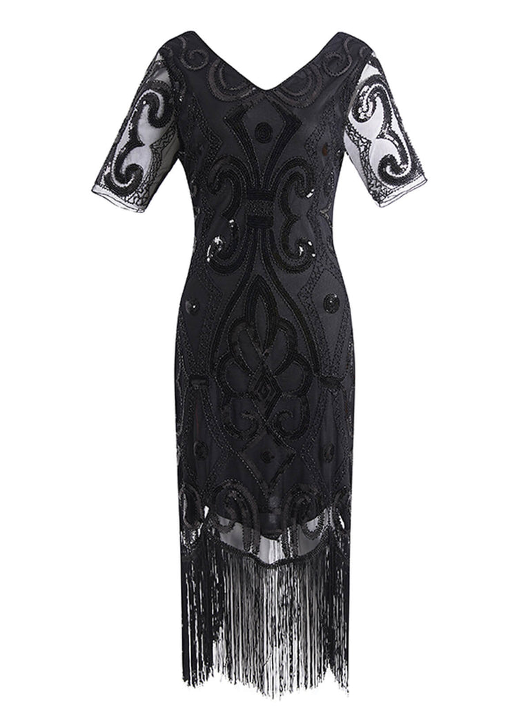 1920ER BLUMEN PAILLETTEN FRANSEN GATSBY KLEID