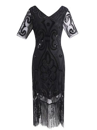 1920ER BLUMEN PAILLETTEN FRANSEN GATSBY KLEID