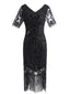 1920ER BLUMEN PAILLETTEN FRANSEN GATSBY KLEID