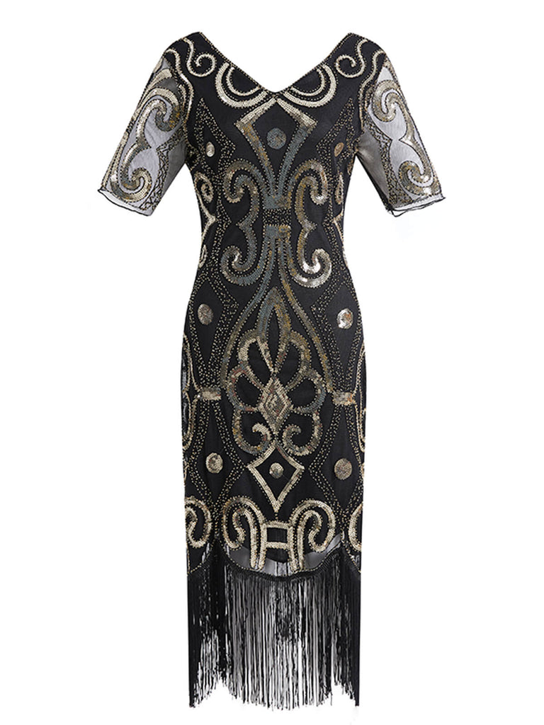 1920ER BLUMEN PAILLETTEN FRANSEN GATSBY KLEID