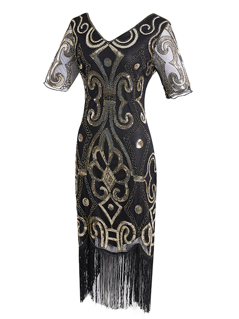 1920ER BLUMEN PAILLETTEN FRANSEN GATSBY KLEID