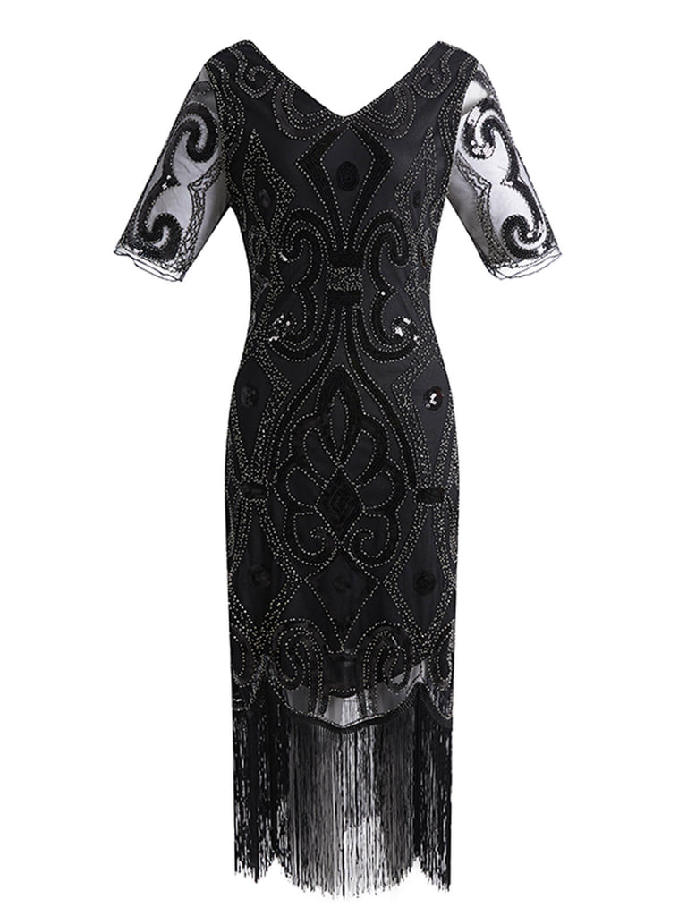 1920ER BLUMEN PAILLETTEN FRANSEN GATSBY KLEID