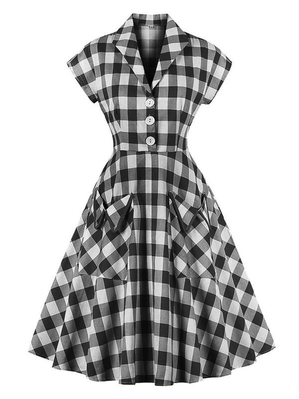 ROT 1950ER KARIERTES TASCHEN SWING KLEID