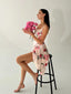 Rosa 1950er Spaghette Blumen Hohe Taille Swing Kleid
