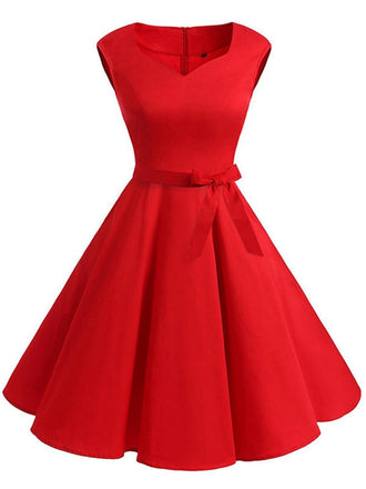 [Vorverkauf] Rot 1950er Bogen Herzförmiger Hals Swing Party Kleid