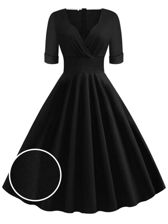 Schwarz 1950ER HOHE TAILLE V-AUSSCHNITT SWING KLEID
