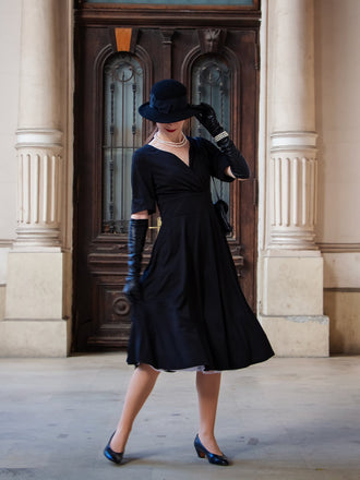 Schwarz 1950ER HOHE TAILLE V-AUSSCHNITT SWING KLEID