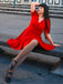Weinrot 1950ER HOHE TAILLE V-AUSSCHNITT SWING KLEID