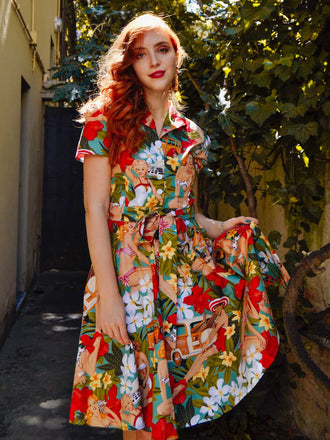 1950ER BLUMEN KURZARM SWING BLUSE KLEID