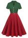 1950ER Patchwork V-Ausschnitt Kurzarm Swing Kleid