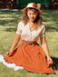 Khaki 1950er Patchwork V-Ausschnitt Kurzarm Swing Kleid