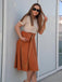 Khaki 1950er Patchwork V-Ausschnitt Kurzarm Swing Kleid