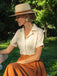 Khaki 1950er Patchwork V-Ausschnitt Kurzarm Swing Kleid