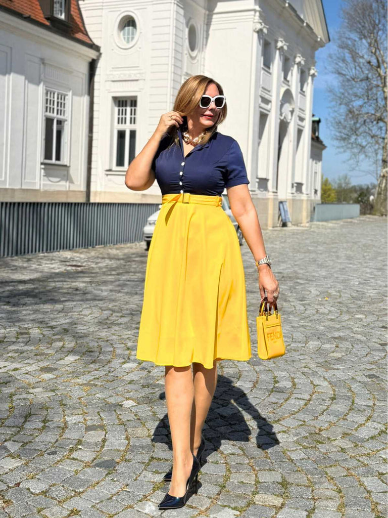1950ER PATCHWORK V-AUSSCHNITT KURZARM SWING KLEID