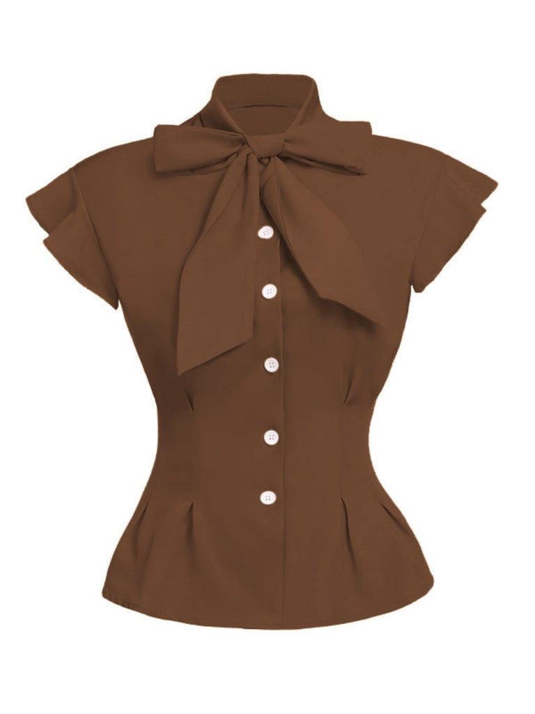 Gelb 1950er Bogen Solide Blusen Top