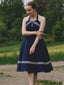Marineblau 1950er Neckholder Rockabily Swing Kleid
