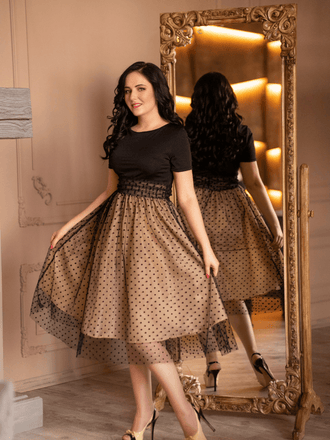 1950ER PATCHWORK KURZARM DOT SWING KLEID