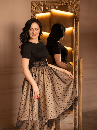 1950ER PATCHWORK KURZARM DOT SWING KLEID