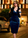 Blau 1960er Schulterfrei Pencil Kleid