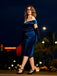 Blau 1960er Schulterfrei Pencil Kleid