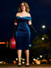 Blau 1960er Schulterfrei Pencil Kleid