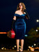 Blau 1960er Schulterfrei Pencil Kleid
