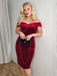 WEINROT SCHULTERFREI PENCIL KLEID