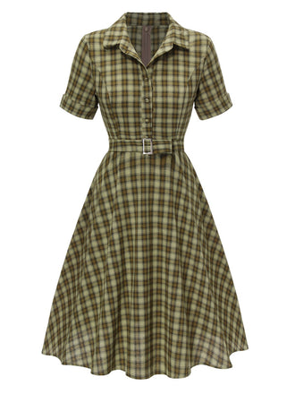 Olivgrün 1950ER PLAID KURAZARM SWING KLEID