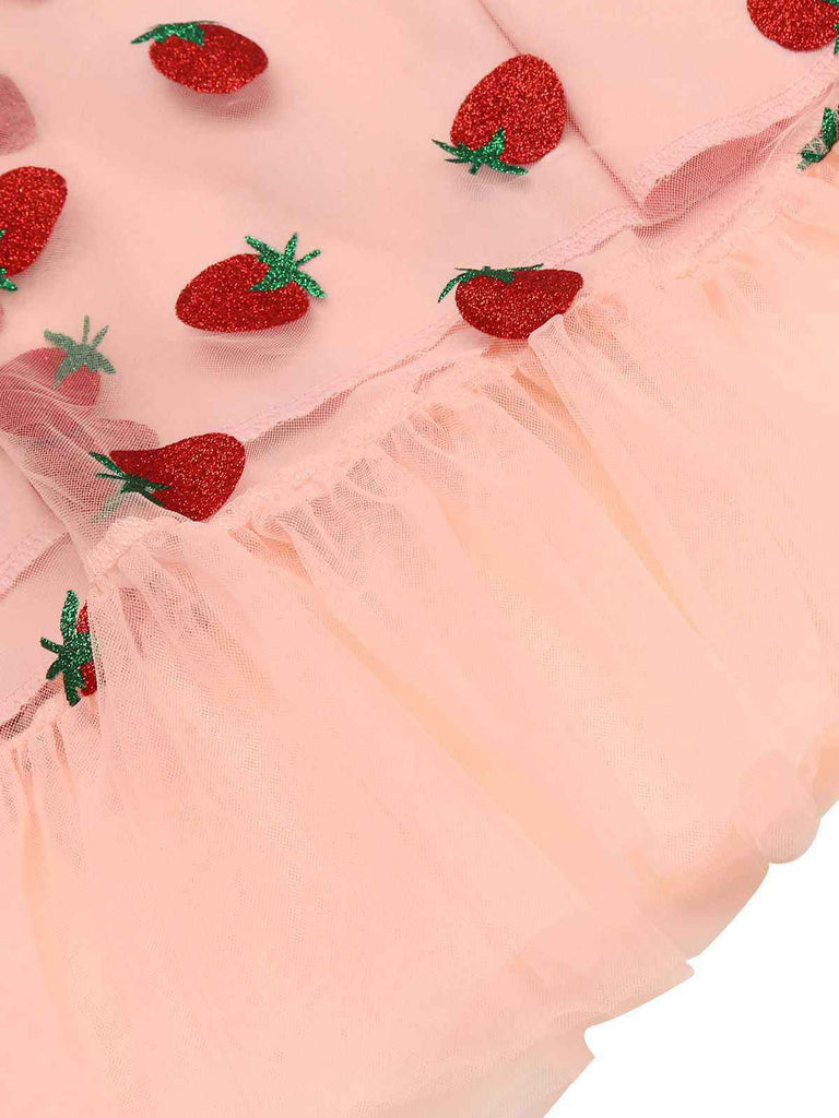 Rosa 1950er Spitze Erdbeere Swing Kleid